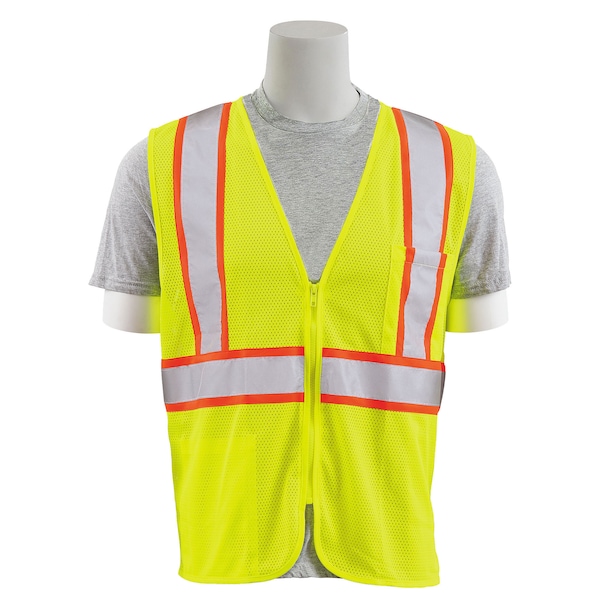 Erb Safety Safety Vest, Flame Retardant Treated, Class 2, S195C, Hi-Viz Lime, LG 64721